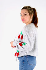 Load image into Gallery viewer, Cherry Detail Retro - Inspired Cardigan - Pinstripe
