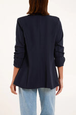 Load image into Gallery viewer, Ruched Sleeve Shawl Lapel Blazer - Pinstripe
