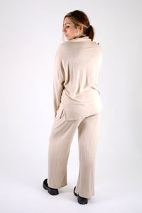 Soft Touch Collar Detail Lounge Set - Pinstripe