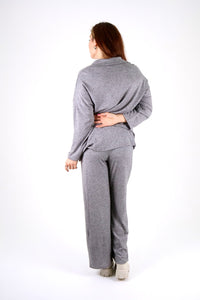 Soft Touch Collar Detail Lounge Set - Pinstripe