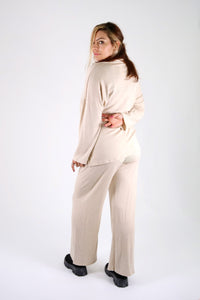 Soft Touch Collar Detail Lounge Set - Pinstripe