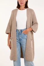 Load image into Gallery viewer, Tricot Knit Pockets Long Cardigan - Pinstripe
