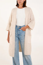 Load image into Gallery viewer, Tricot Knit Pockets Long Cardigan - Pinstripe
