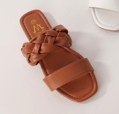 Alex - Plaited Strap Faux Leather Sliders - Pinstripe