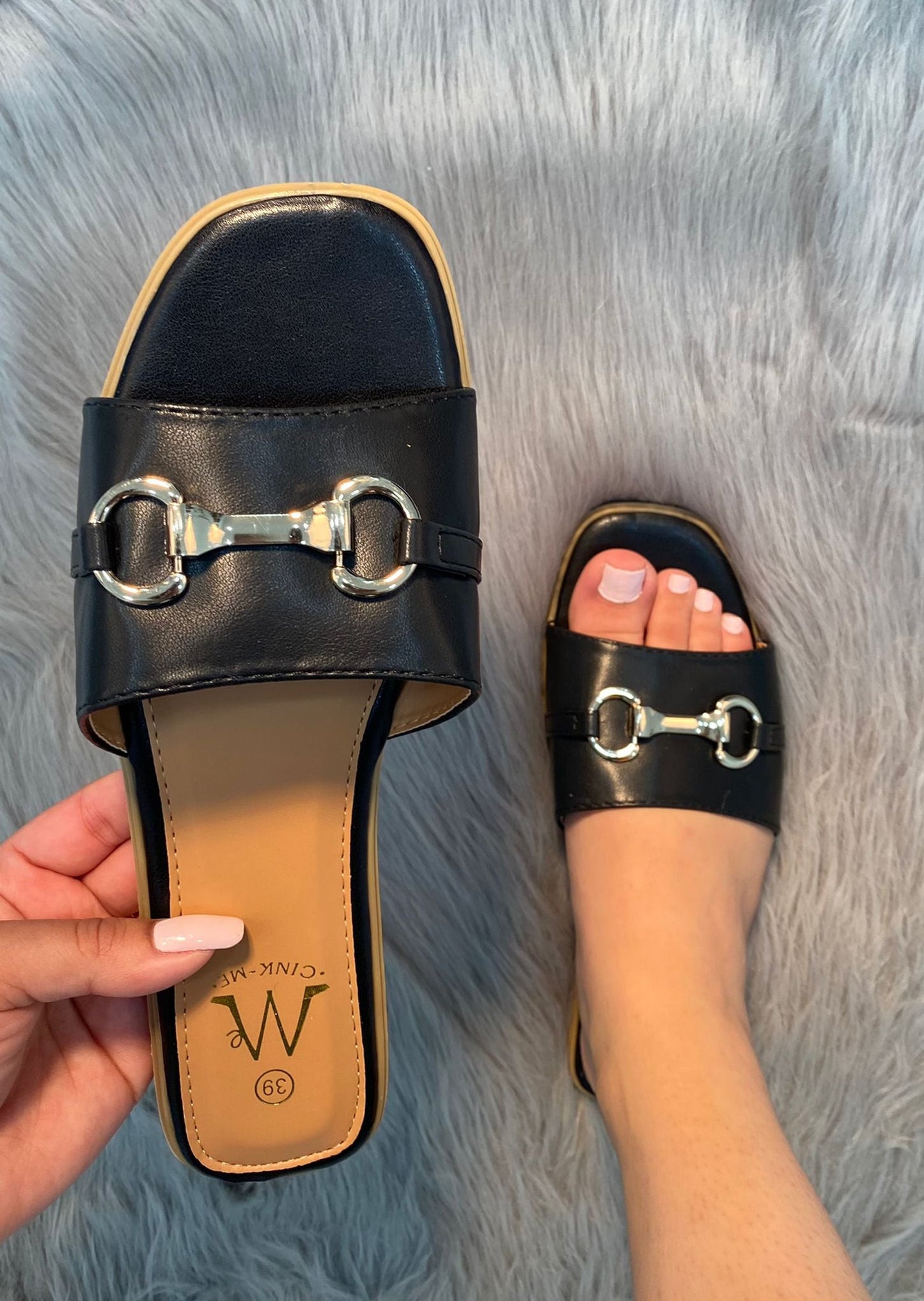 Alexa - Metal Detail Slip On Platform Sandal - Pinstripe