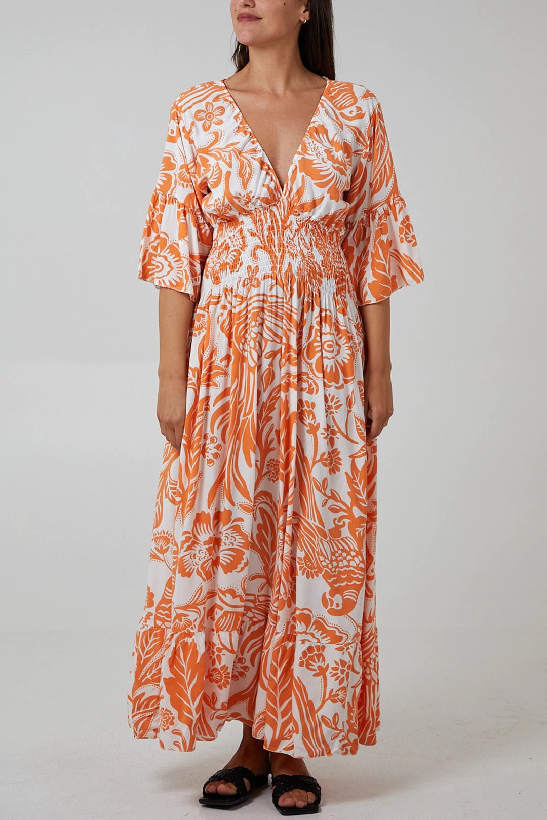 Alison - Floral Print Ruffle Hem Maxi Dress - Pinstripe