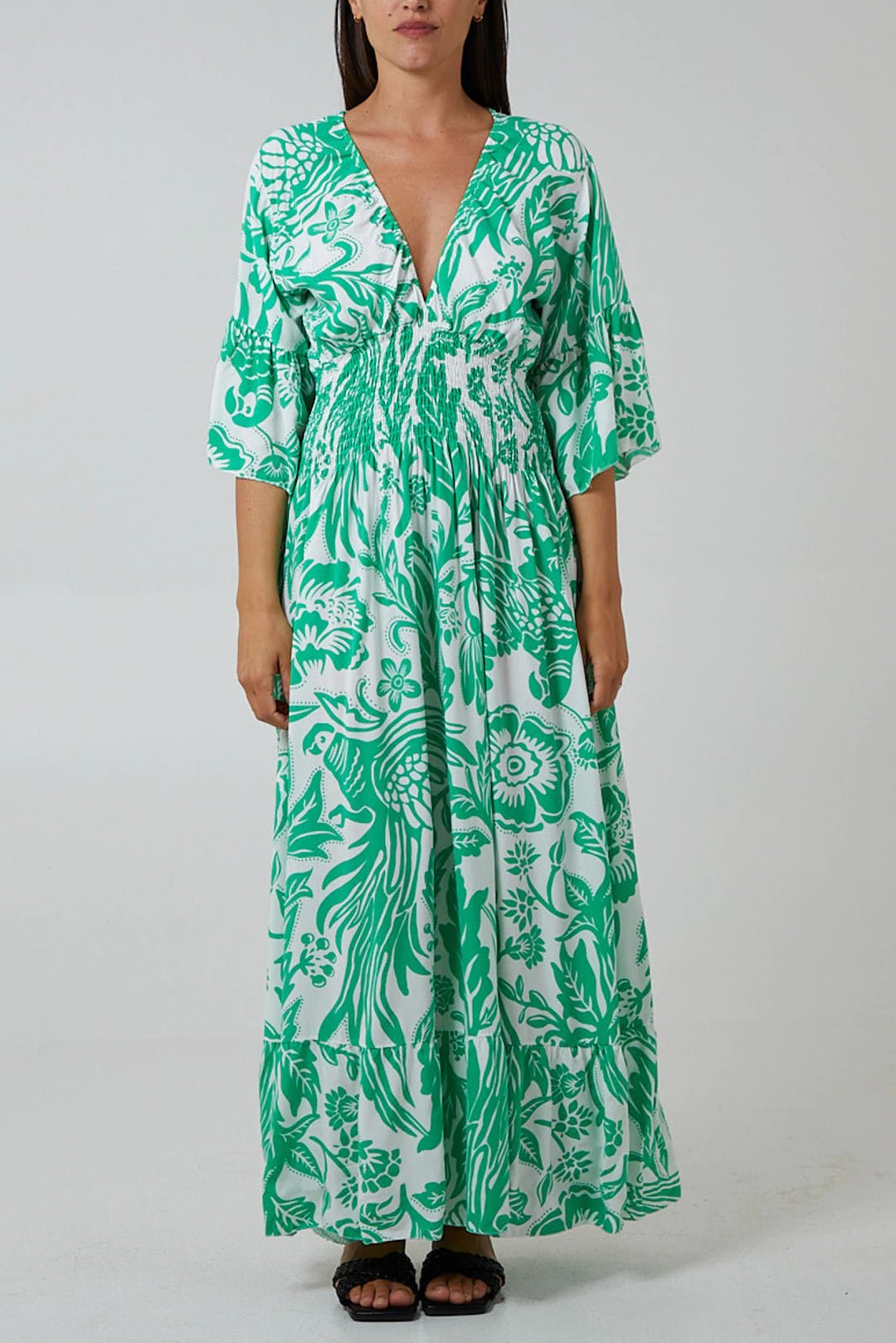 Alison - Floral Print Ruffle Hem Maxi Dress - Pinstripe
