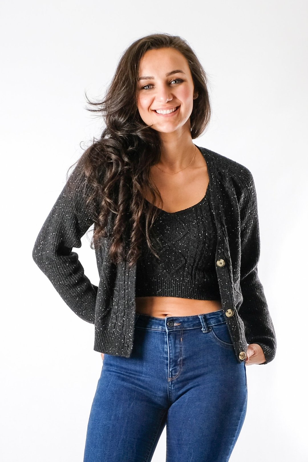 Andressa - Cable Knitted Bra-let Cardigan Set - Pinstripe