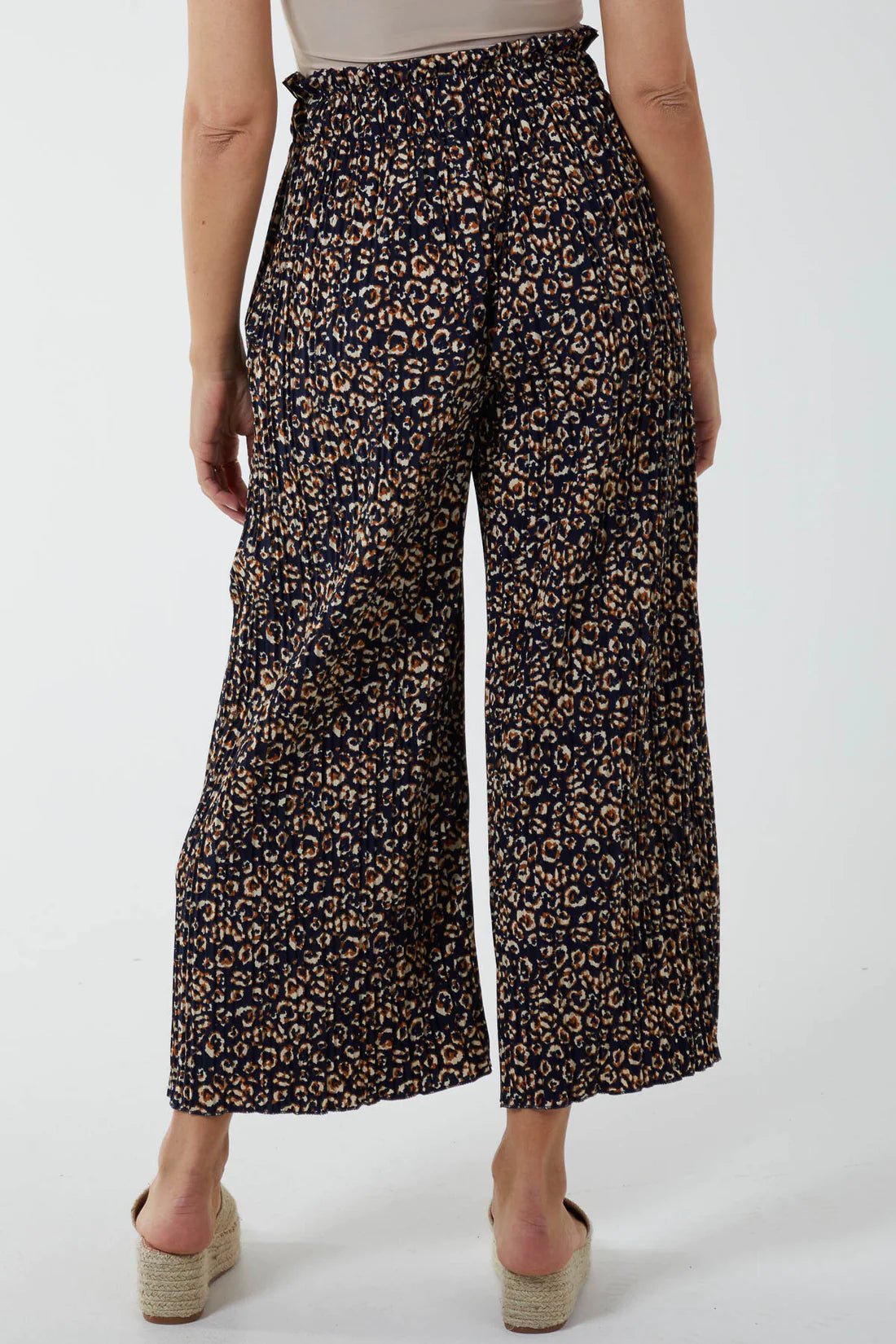 Animal Print Pleated Paper Bag Waist Trousers - Pinstripe