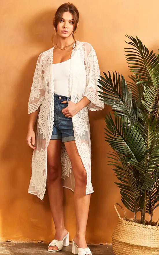 Lace boho kimono cardigan best sale