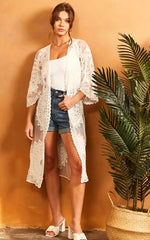 Load image into Gallery viewer, Aria - Boho Lace Kimono In Ivory - Pinstripe
