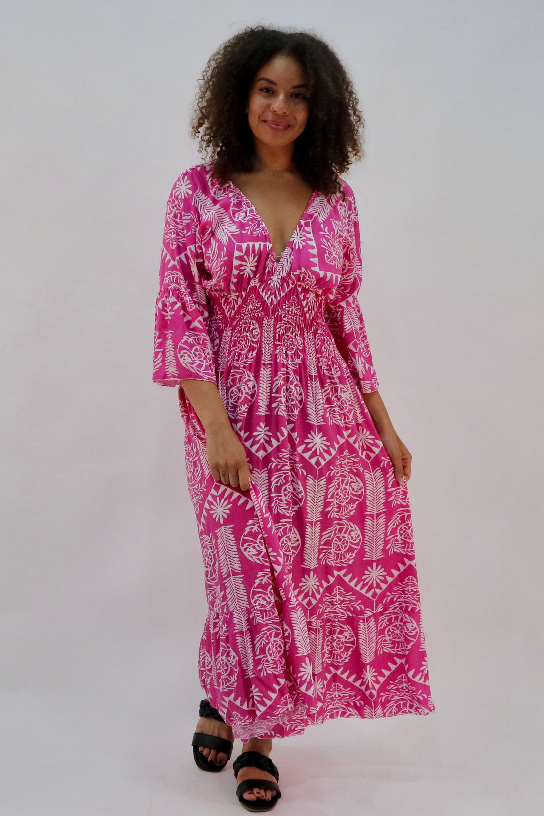 Aztec & Baroque Shirred Bodice Maxi Dress - Pinstripe