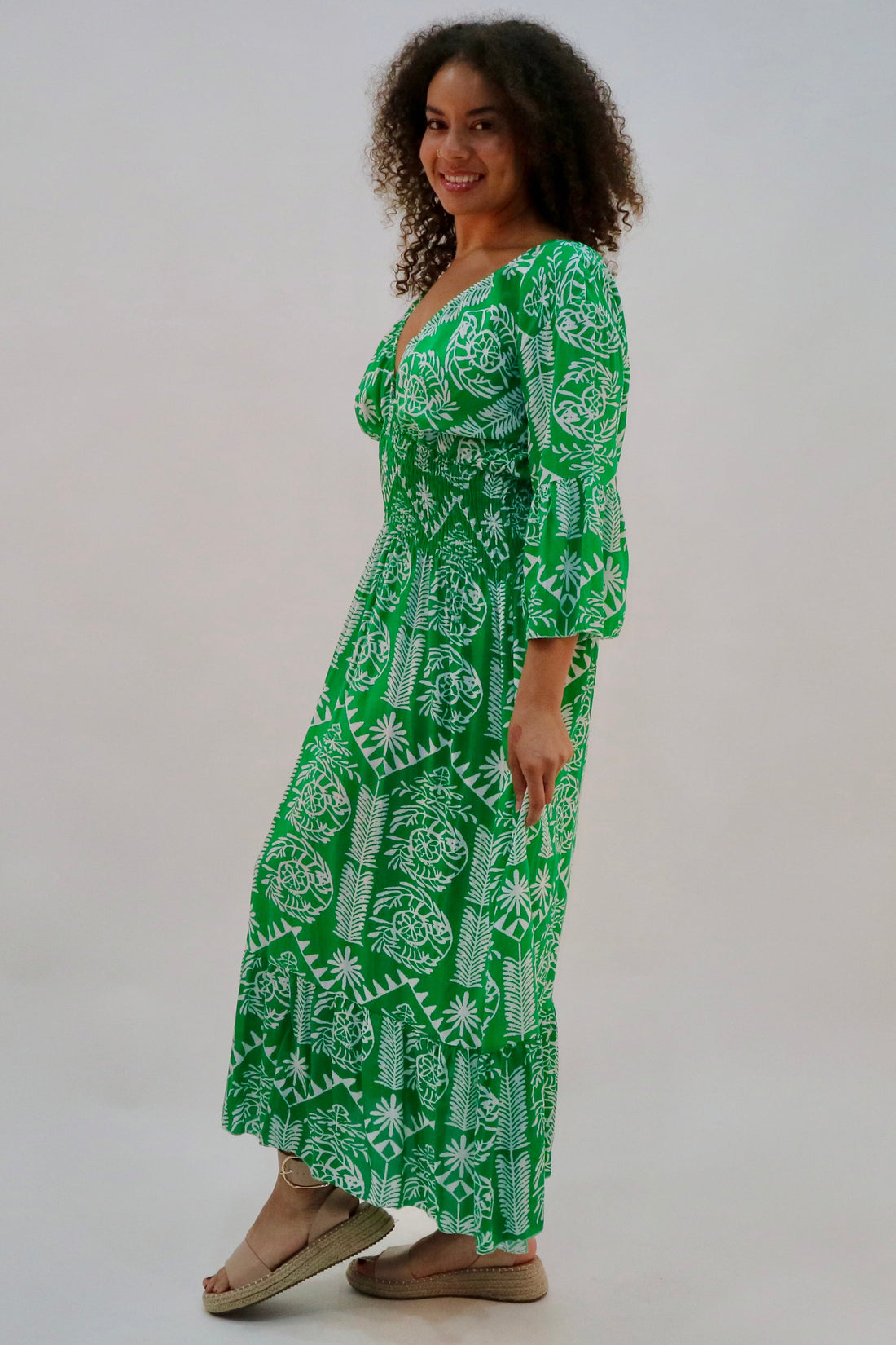Aztec & Baroque Shirred Bodice Maxi Dress - Pinstripe