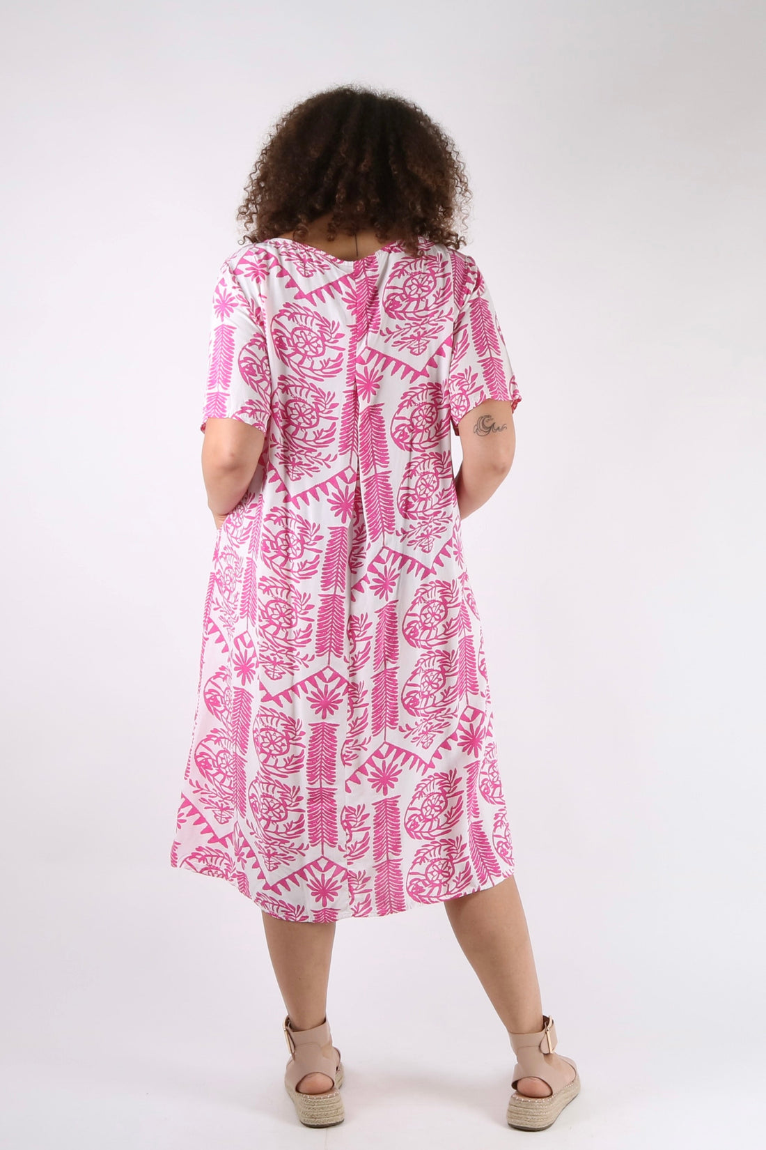Aztec Print Neck Tie Smock Dress With Pockets - Pinstripe