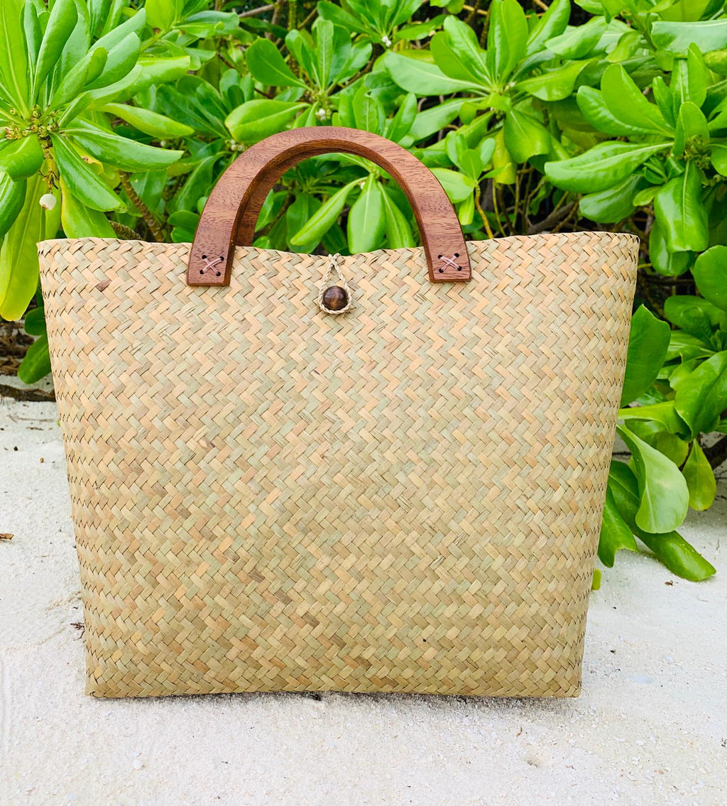 Beach Vintage Wicker Woven Handbag Rattan Straw Tote - Pinstripe