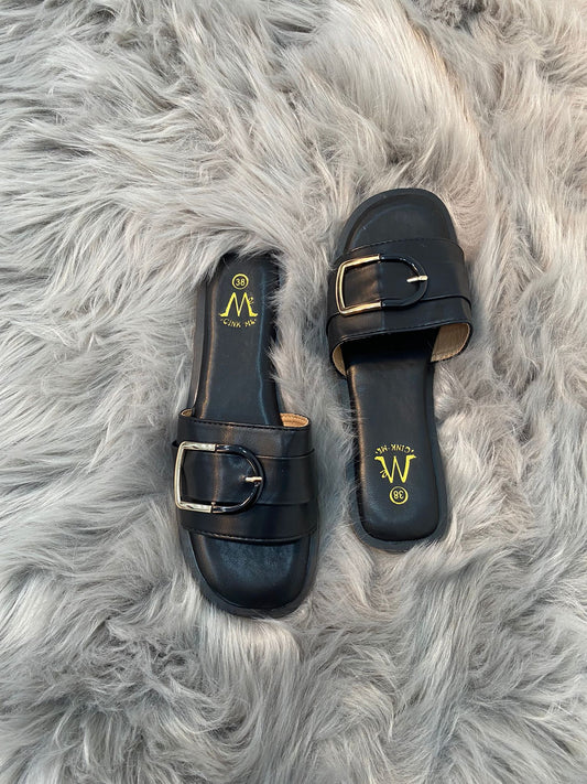 Betsy - Metal Buckle Slip On Platform Sandal - Pinstripe