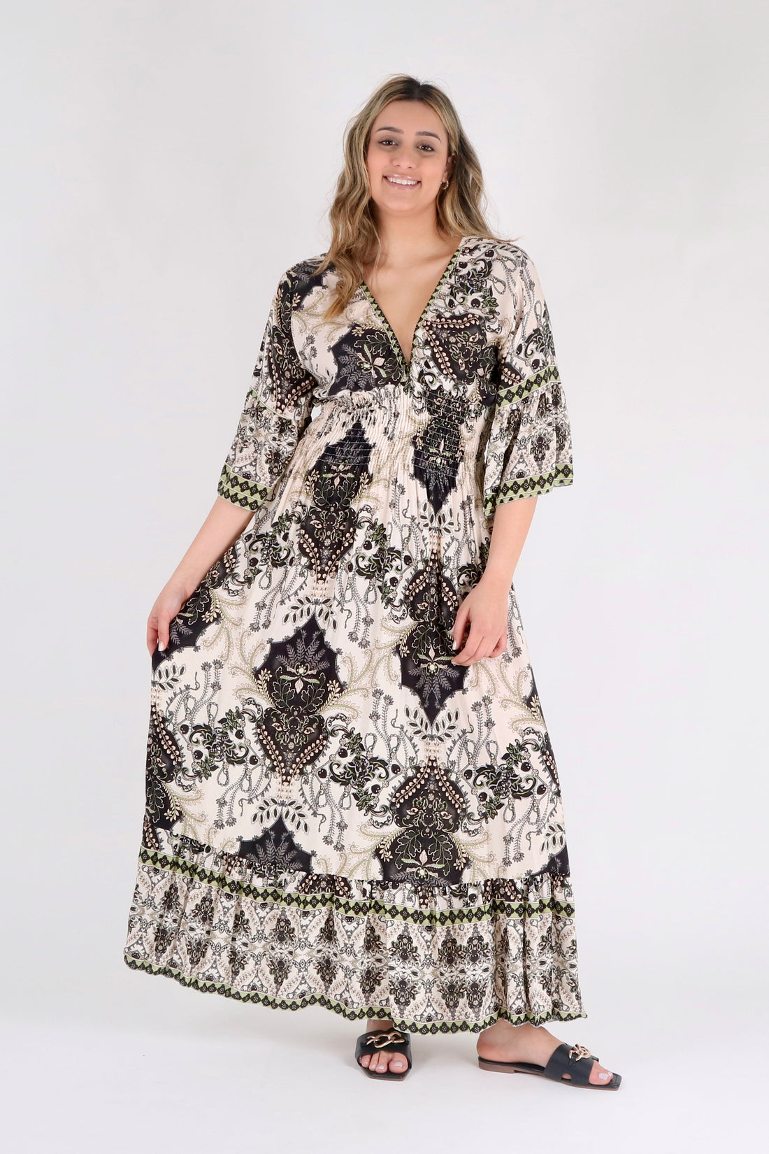 Black Floral Print Ruffle Hem Maxi Dress - Pinstripe