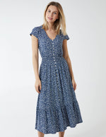 Load image into Gallery viewer, Celine - Button Detail Mono Flower Print Midi Dress - Pinstripe
