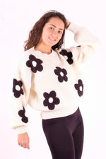 Load image into Gallery viewer, Daisy Floral Flocking Ribbed Jumper - Pinstripe
