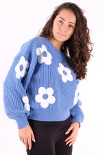 Load image into Gallery viewer, Daisy Floral Flocking Ribbed Jumper - Pinstripe
