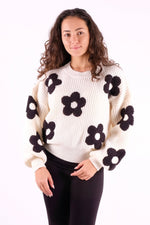 Load image into Gallery viewer, Daisy Floral Flocking Ribbed Jumper - Pinstripe
