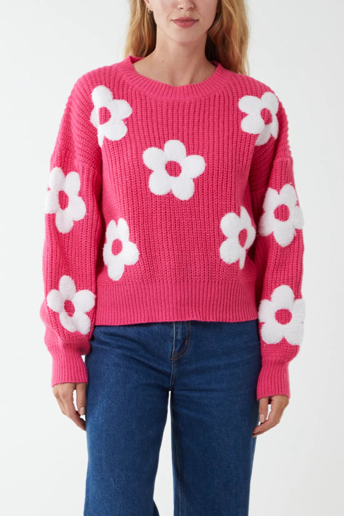 Daisy Floral Flocking Ribbed Jumper - Pinstripe