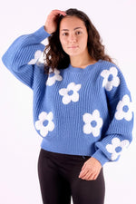 Load image into Gallery viewer, Daisy Floral Flocking Ribbed Jumper - Pinstripe
