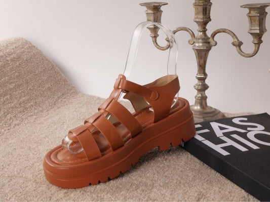 Danni - Chunky Sole Strap Detail Sandals In Neutral - Pinstripe