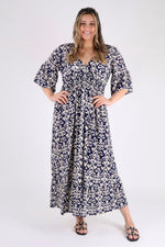 Load image into Gallery viewer, Elasticated Shirred Waist Baroque Maxi Dress - Pinstripe
