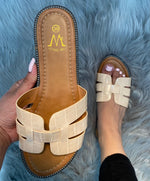 Load image into Gallery viewer, Evileen - Faux Leather Cut Out Strap Slip On Sliders - Pinstripe
