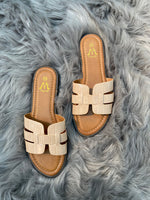 Load image into Gallery viewer, Evileen - Faux Leather Cut Out Strap Slip On Sliders - Pinstripe
