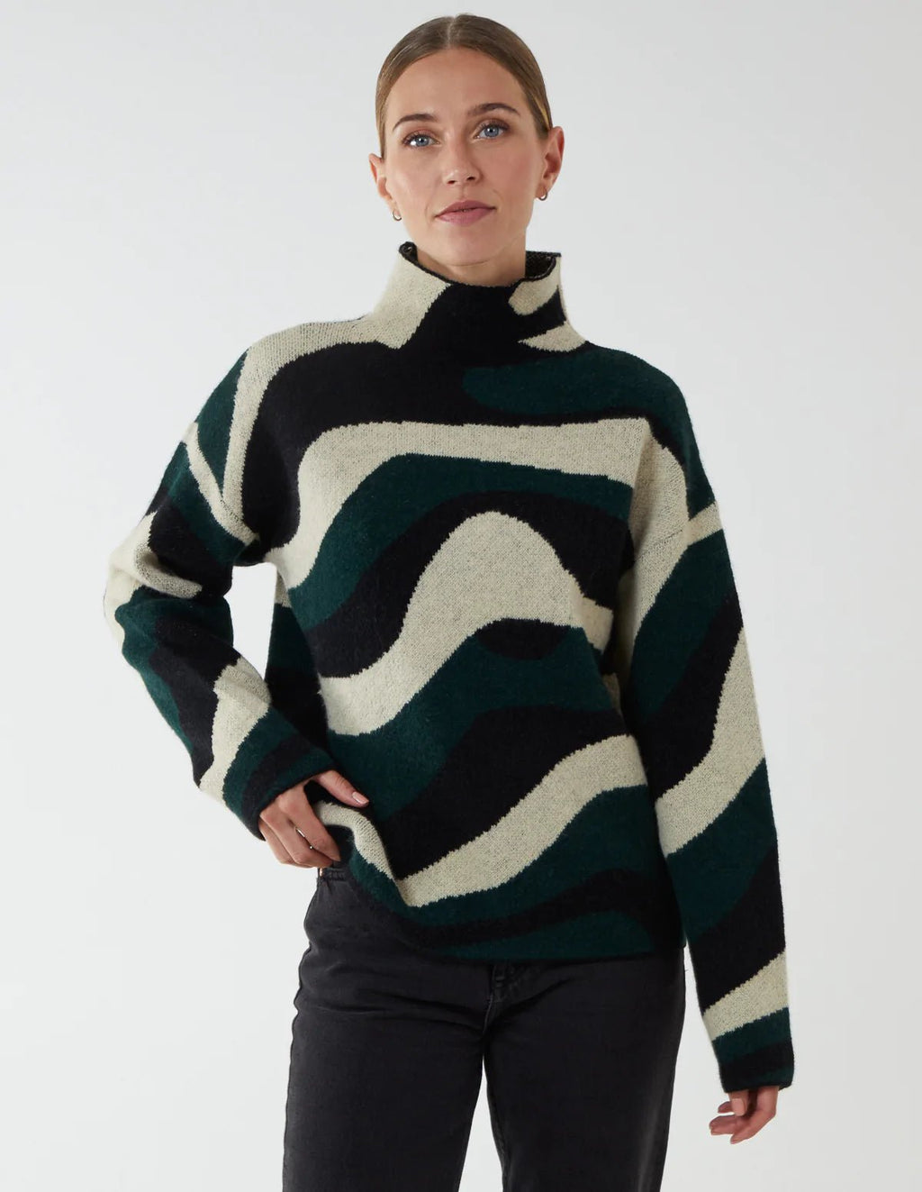 Geometric High Neck Jumper - Pinstripe