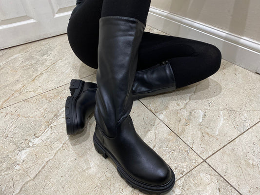 Georgia - Chunky Sole Long Boot - Pinstripe