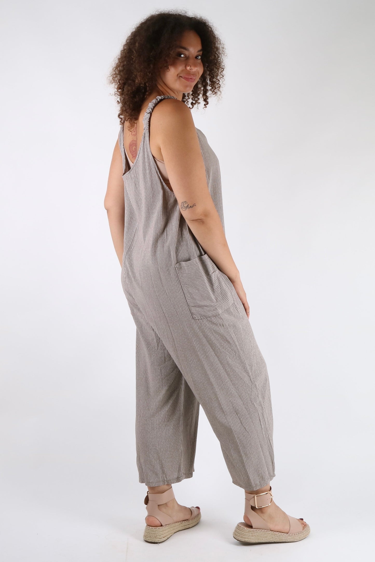 Hollie - Pinstripe Button Detailed Dungarees - Pinstripe