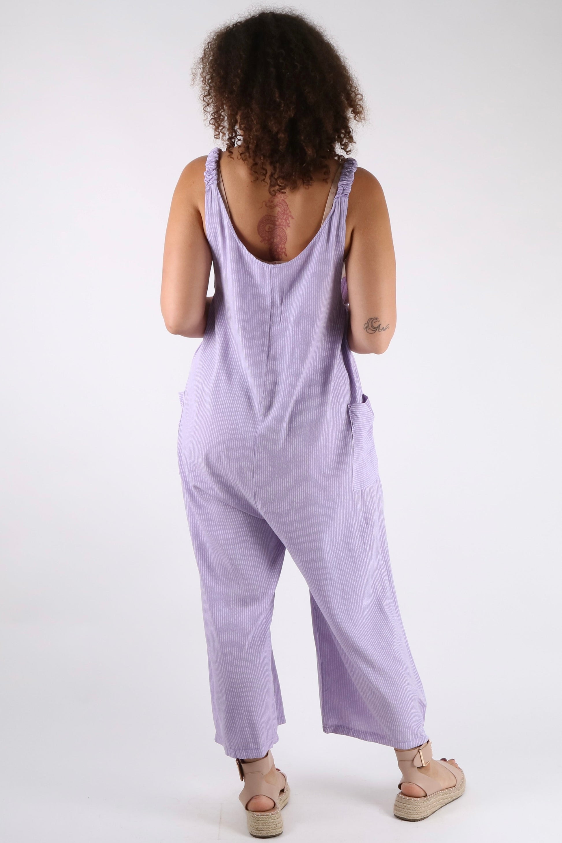 Hollie - Pinstripe Button Detailed Dungarees - Pinstripe