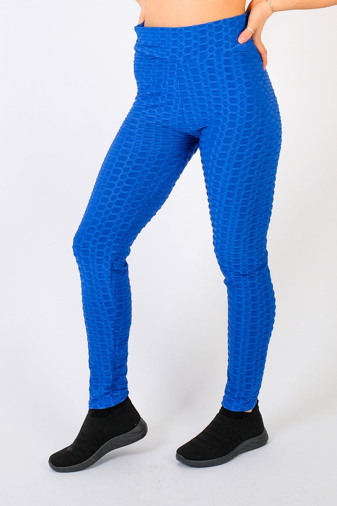 Honeycomb - Waffle Textured Active Wear Stretch Leggings - Pinstripe