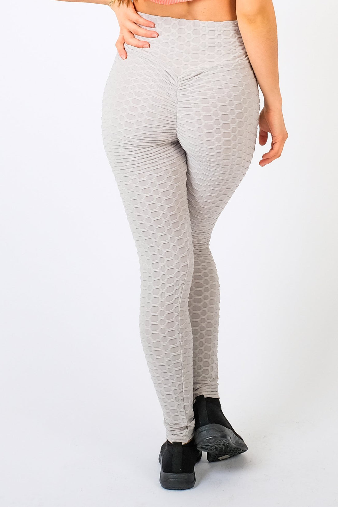 Honeycomb - Waffle Textured Active Wear Stretch Leggings - Pinstripe