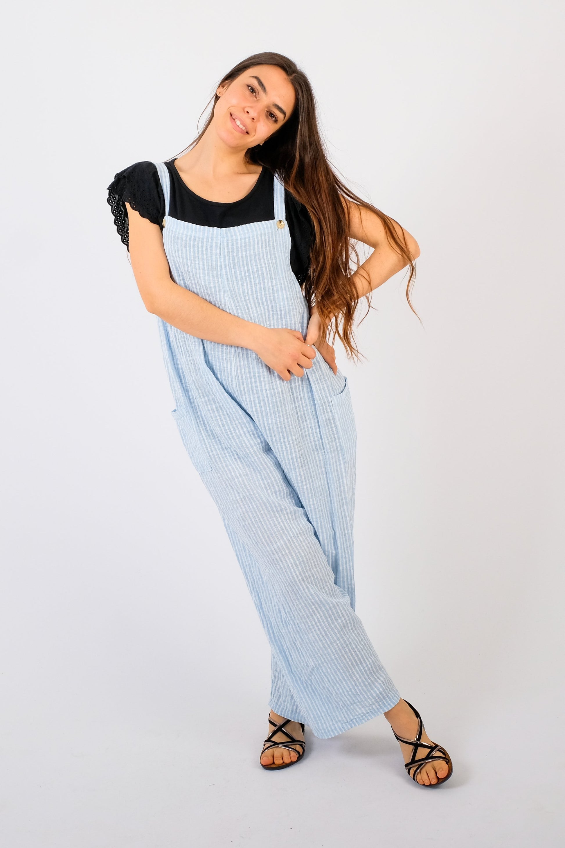 Indie - Pinstripe Summer Dungarees - Pinstripe