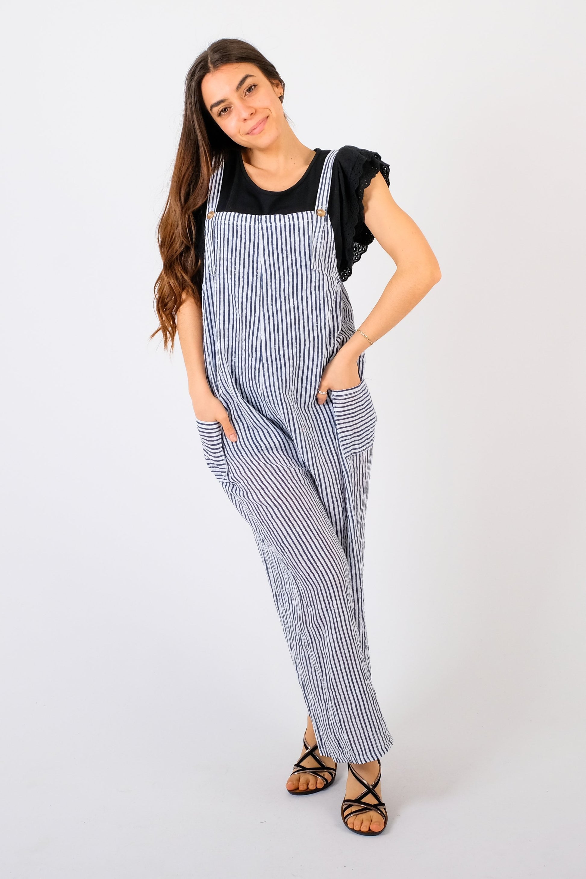 Indie - Pinstripe Summer Dungarees - Pinstripe