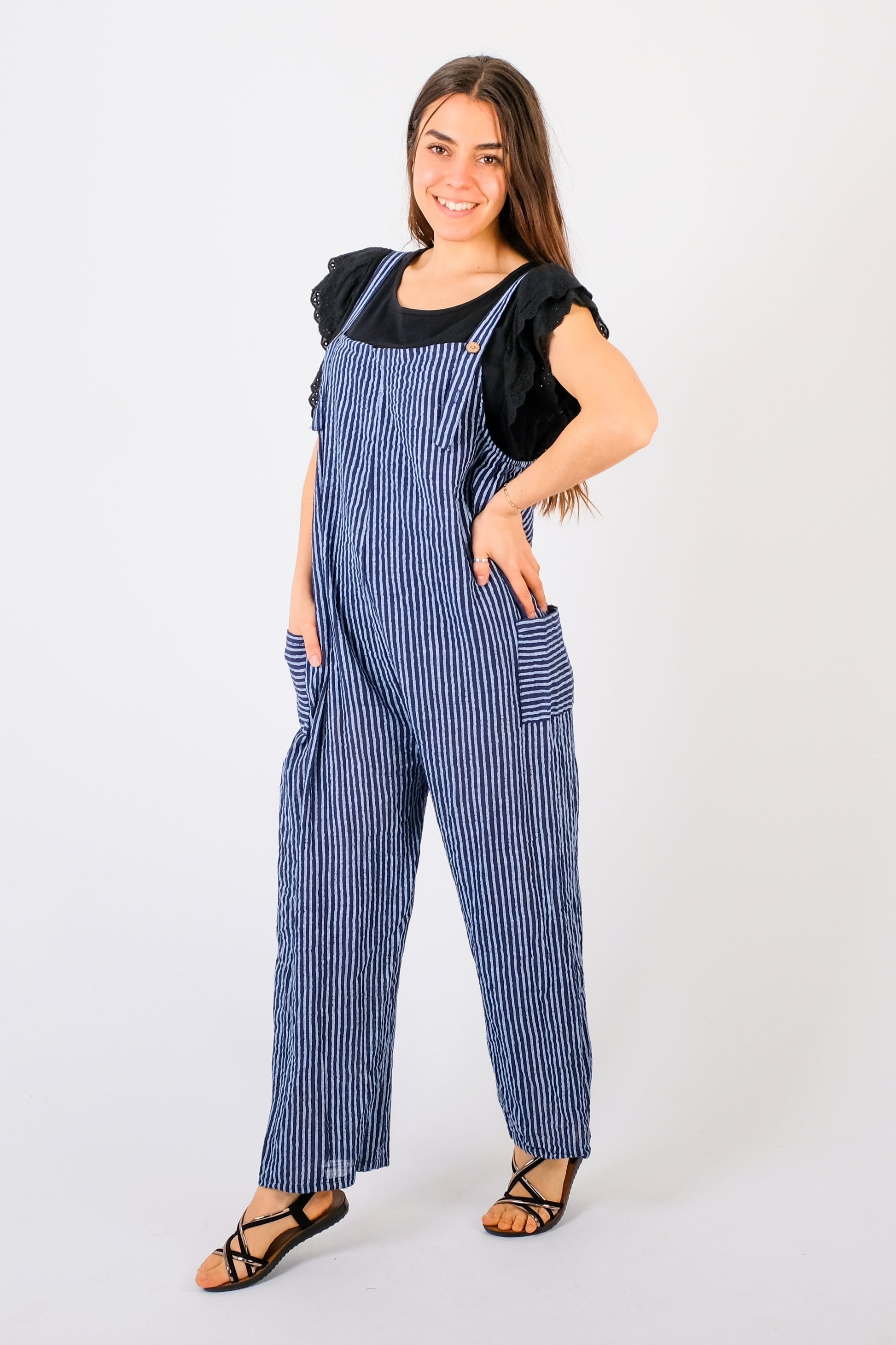 Indie - Pinstripe Summer Dungarees - Pinstripe