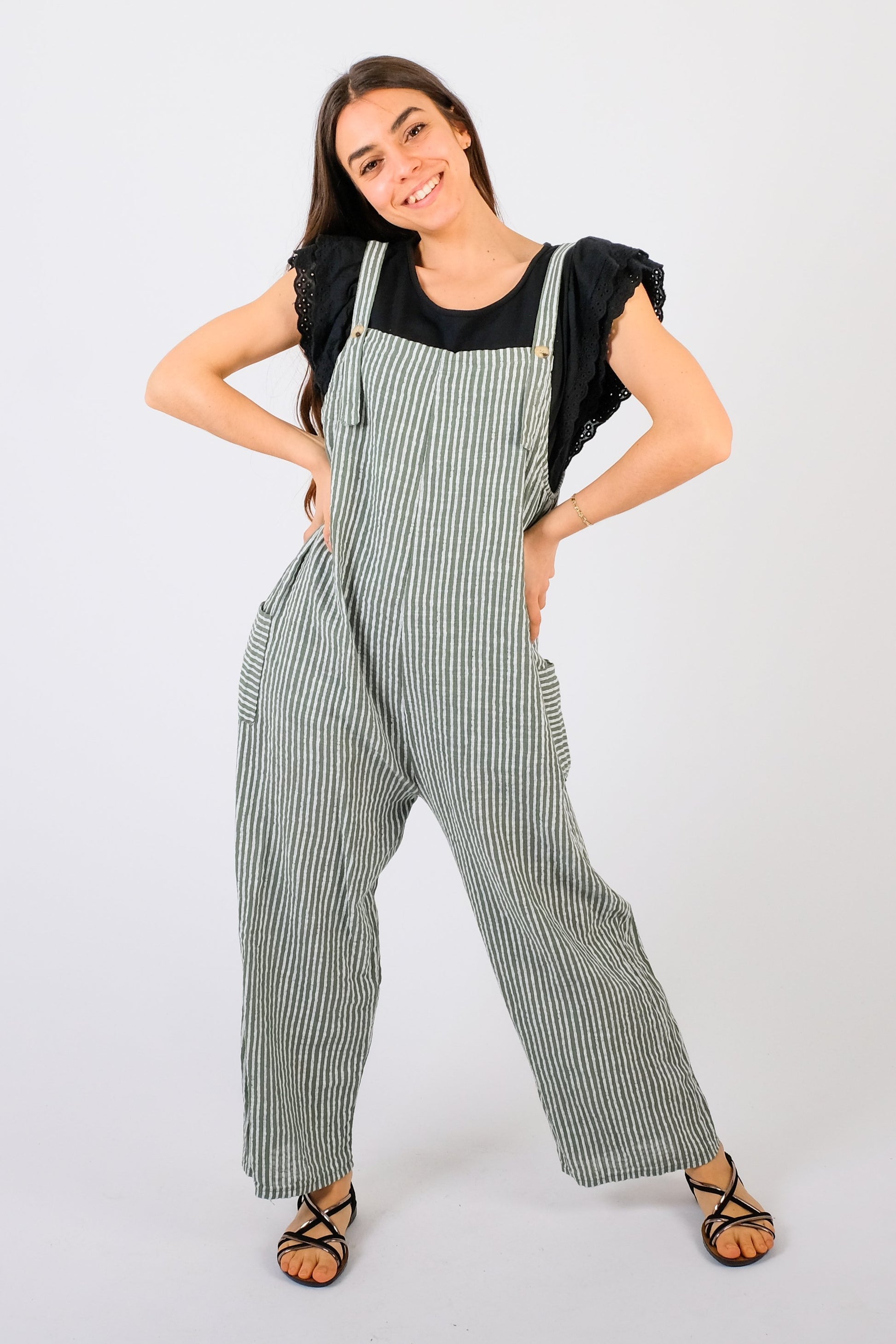 Indie - Pinstripe Summer Dungarees - Pinstripe