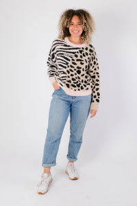 Iqra - Animal Print Soft Knit Jumper - Pinstripe