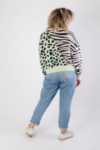 Iqra - Animal Print Soft Knit Jumper - Pinstripe