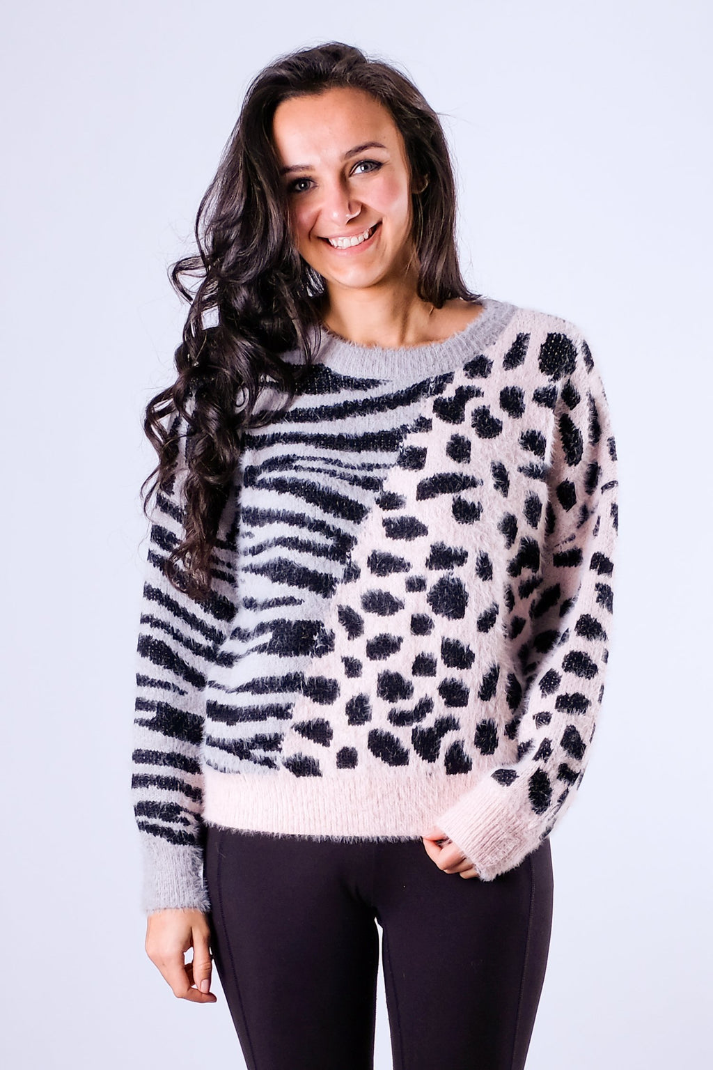 Iqra - Animal Print Soft Knit Jumper - Pinstripe