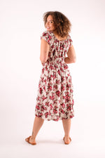 Load image into Gallery viewer, Jenna - Shirring Button Detailed Floral Print Midi Dress - Pinstripe
