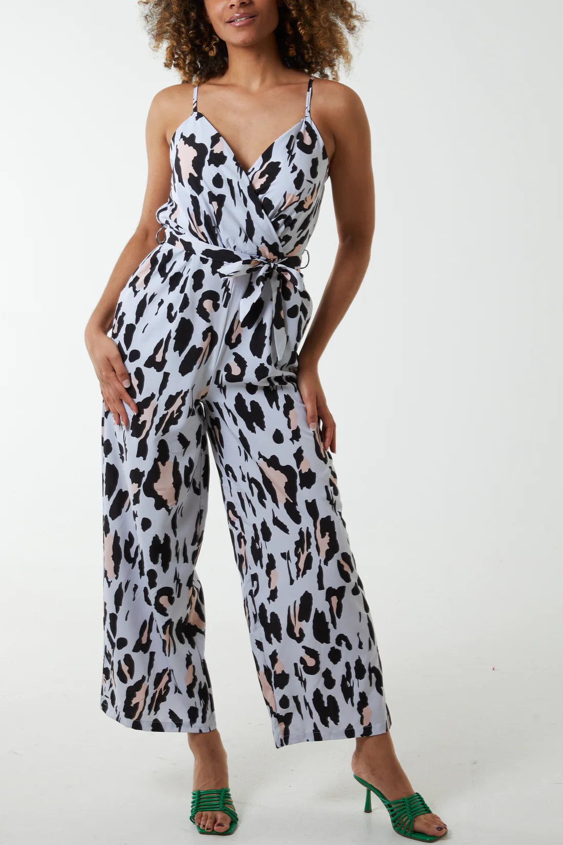 Leopard Print Belted Jumpsuit - Pinstripe