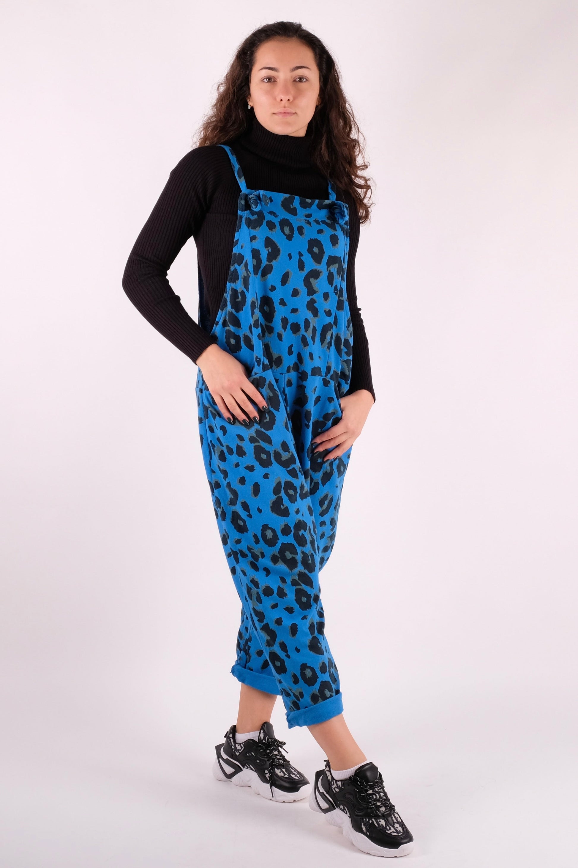 Leopard Print Dungarees 3/4 Length - Pinstripe