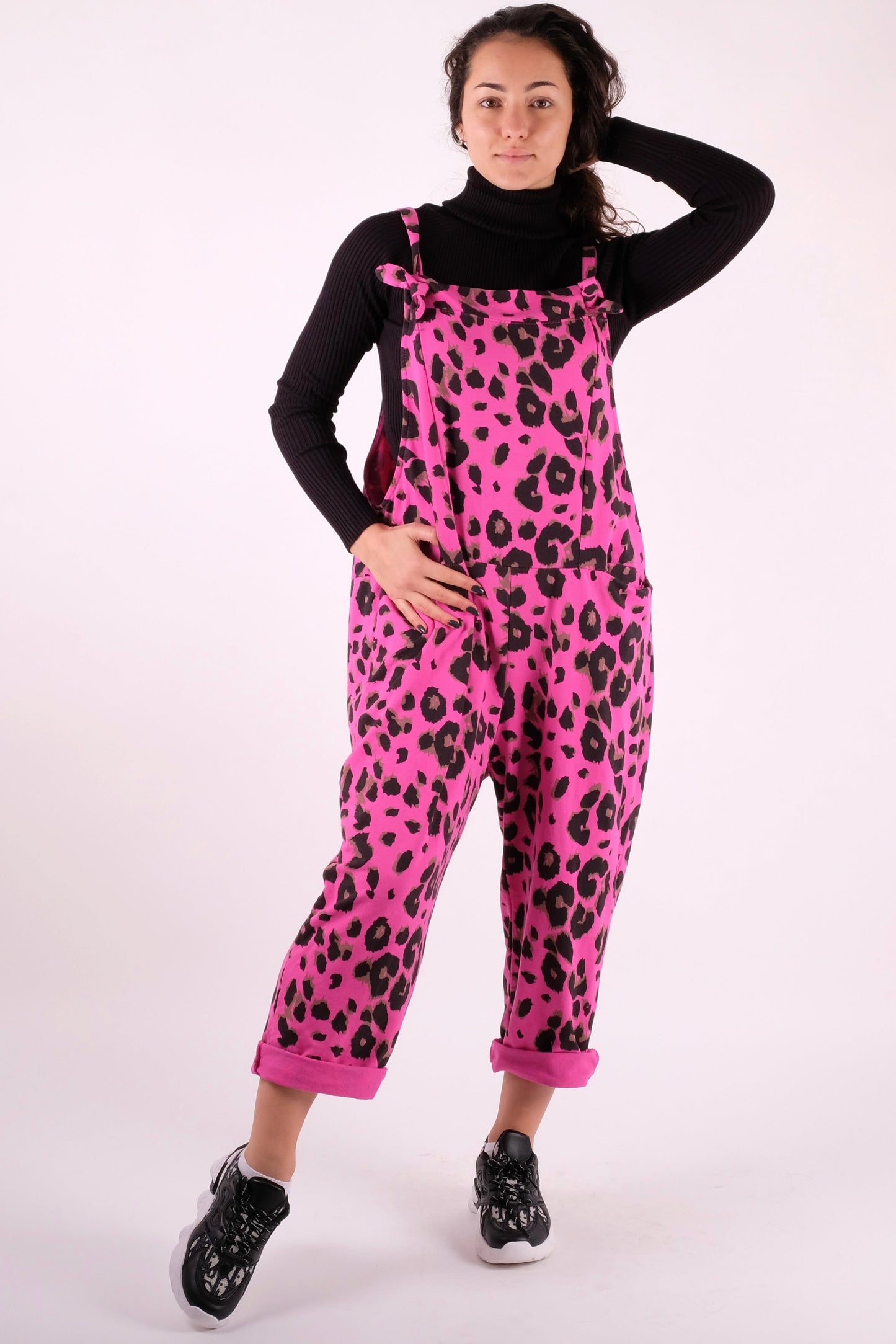 Leopard Print Dungarees 3/4 Length - Pinstripe