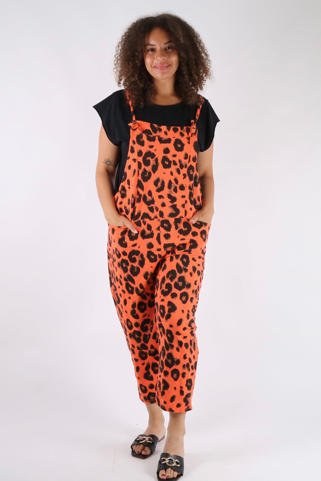 Leopard Print Dungarees 3/4 Length - Pinstripe