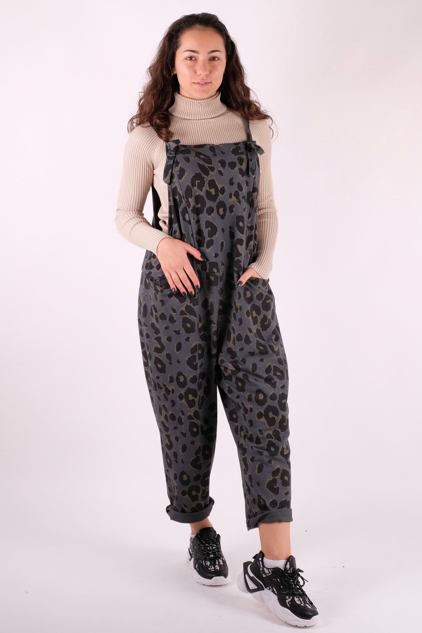 Leopard Print Dungarees 3/4 Length - Pinstripe